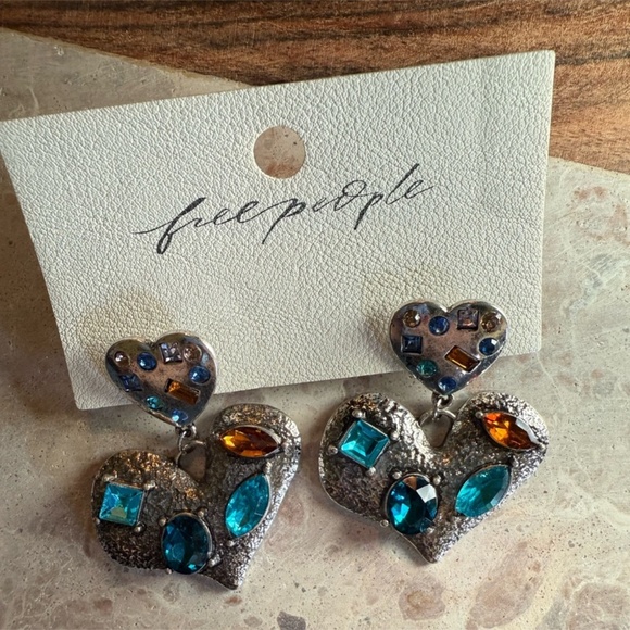 Free People My Everything Dangle Silver Metal Glass Earrings - Picture 5 of 6